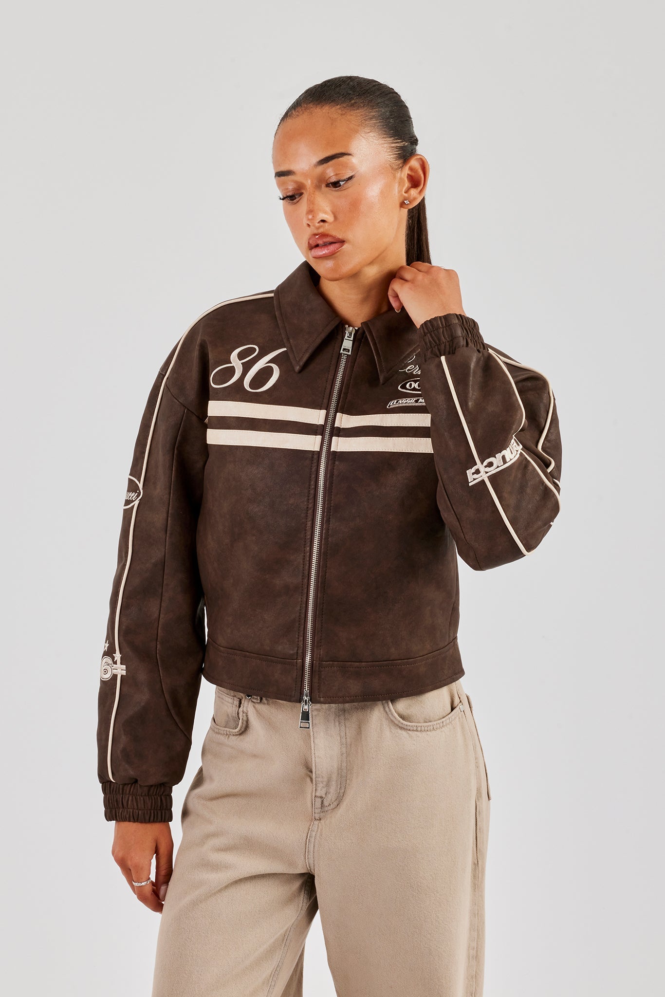 PU 86 Moto Harrington Jacket - Brown