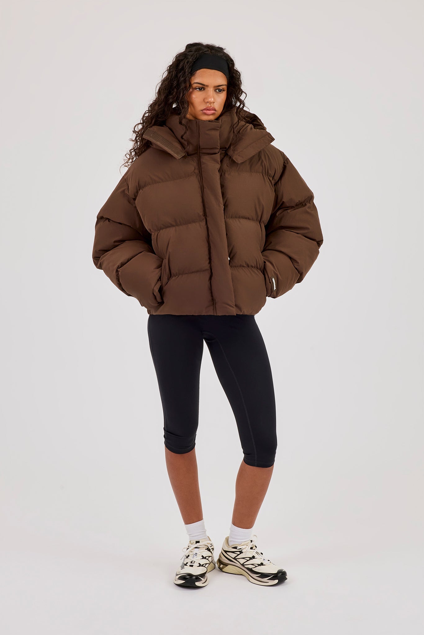 Funnel Neck Hooded Puffer Jacket - Chocolate