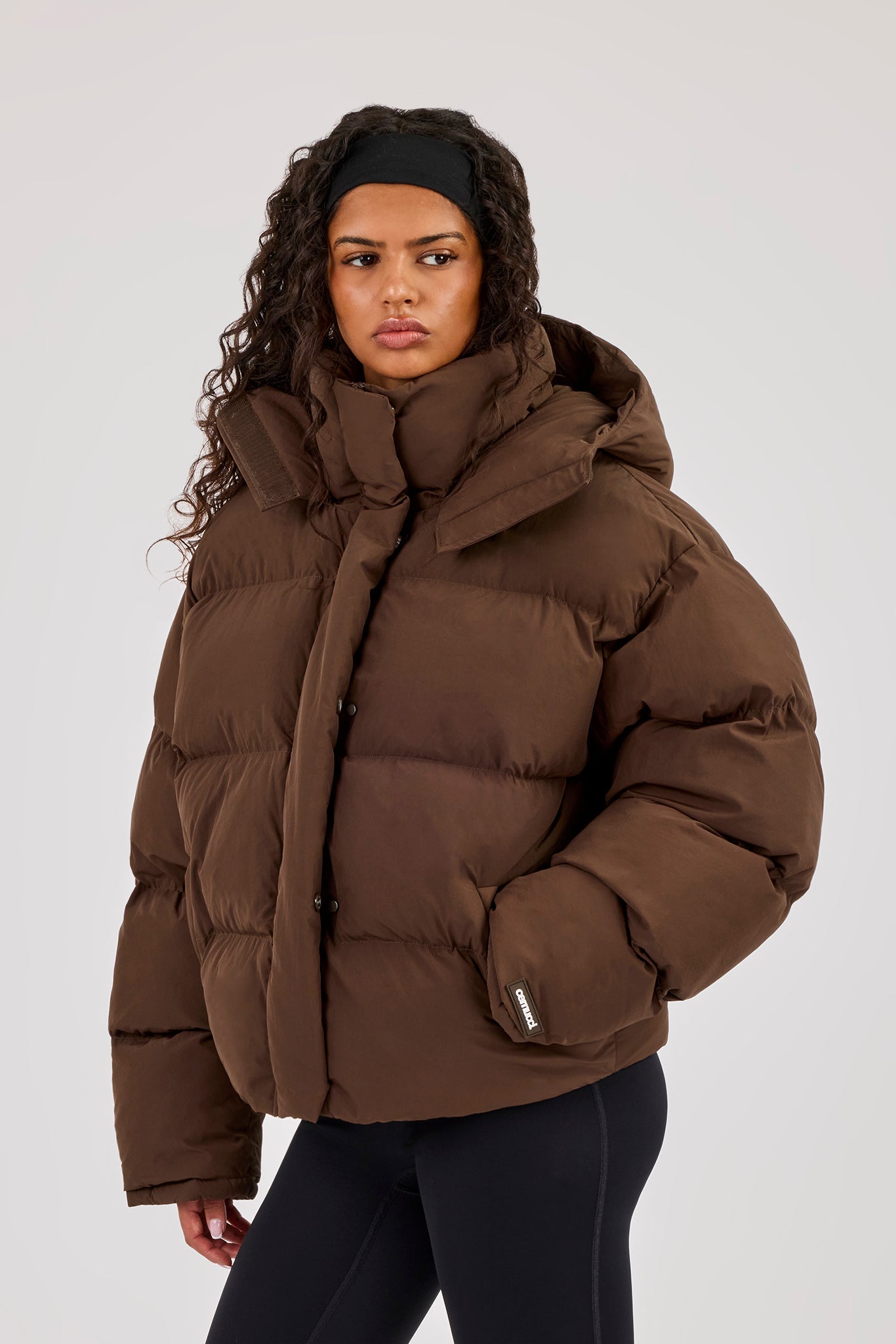Funnel Neck Hooded Puffer Jacket - Chocolate