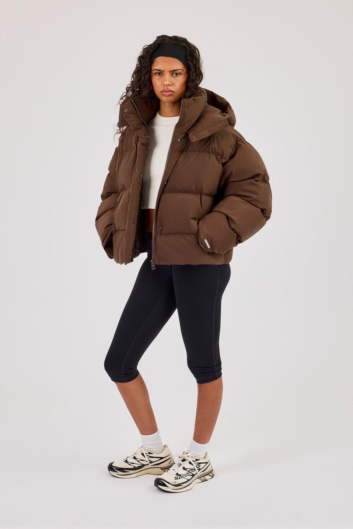 Funnel Neck Hooded Puffer Jacket - Chocolate