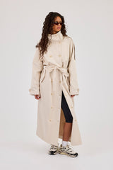 Extended Funnel Neck Trench Coat - Beige