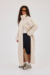 Extended Funnel Neck Trench Coat - Beige