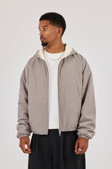Check Jersey Lined Hooded Jacket - Grey