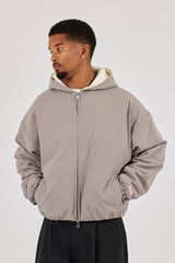 Check Jersey Lined Hooded Jacket - Grey