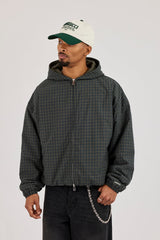 Check Jersey Lined Hooded Jacket - Green