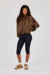 Nylon Funnel Neck Jacket - Chocolate