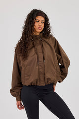 Nylon Funnel Neck Jacket - Chocolate