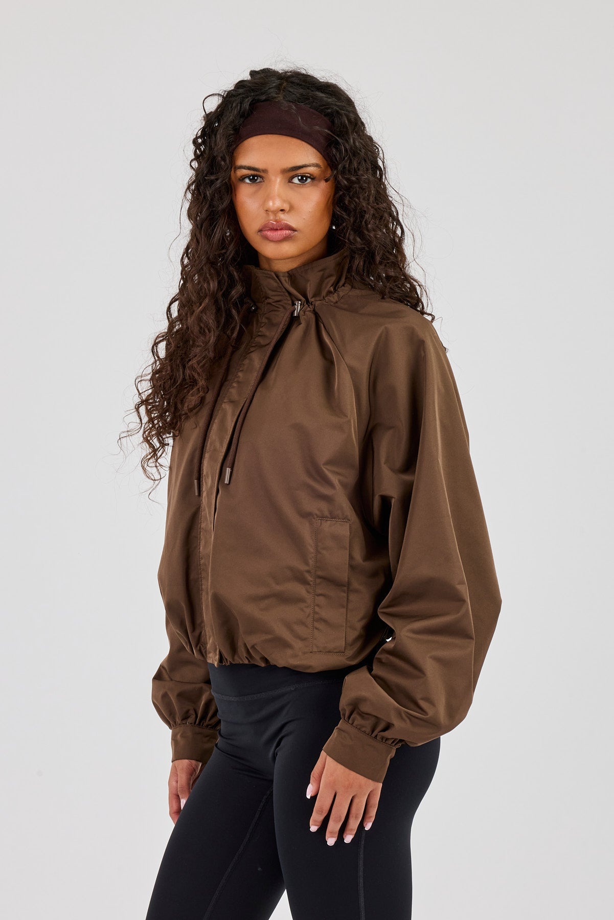 Nylon Funnel Neck Jacket - Chocolate