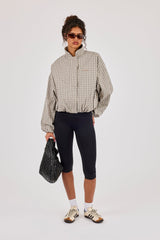 Check Funnel Neck Jacket - Taupe