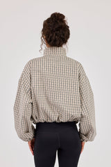 Check Funnel Neck Jacket - Taupe