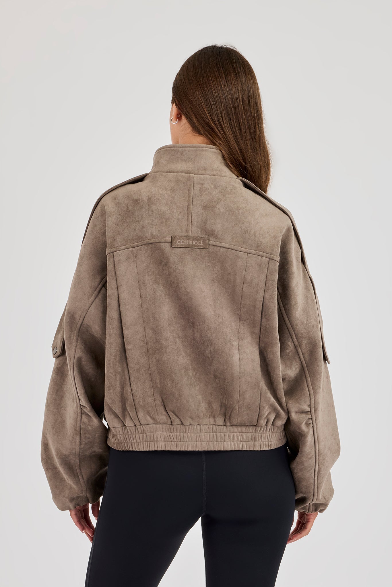 Suede Zip Through Funnel Neck Jacket - Grey