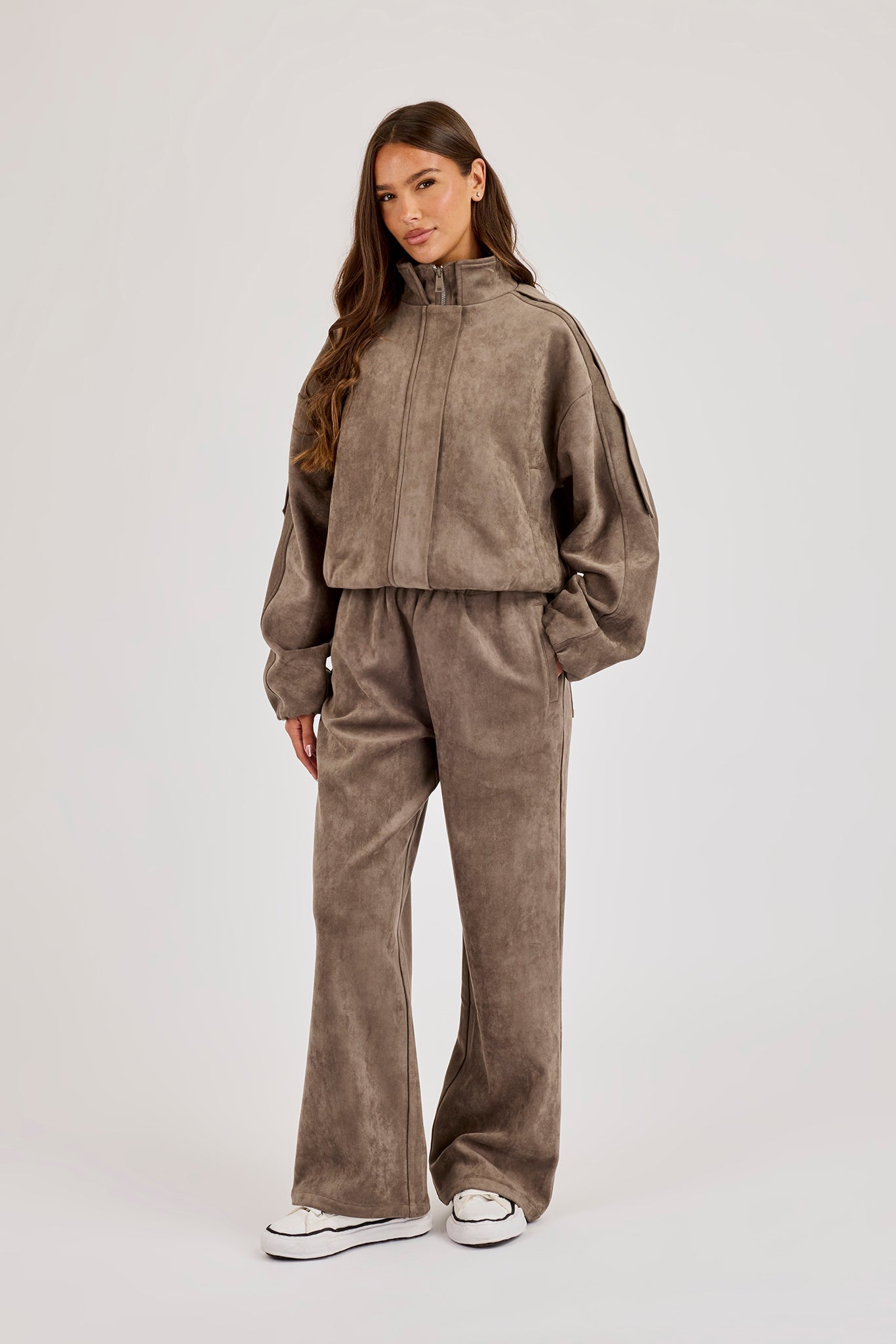 Suede Wide Leg Trouser - Grey