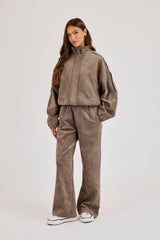 Suede Zip Through Funnel Neck Jacket - Grey