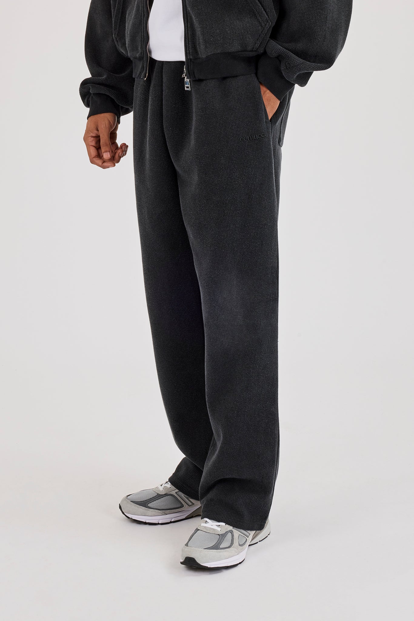 Acid Wash Waffle Relaxed Jogger - Washed Black