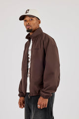 Nylon Logo Embroidered Track Jacket - Brown