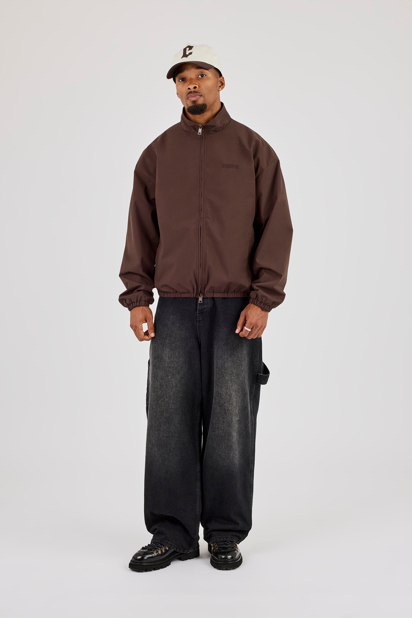 Nylon Logo Embroidered Track Jacket - Brown