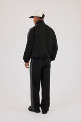 Woven Track Top & Relaxed Trouser With Side Tape - Black