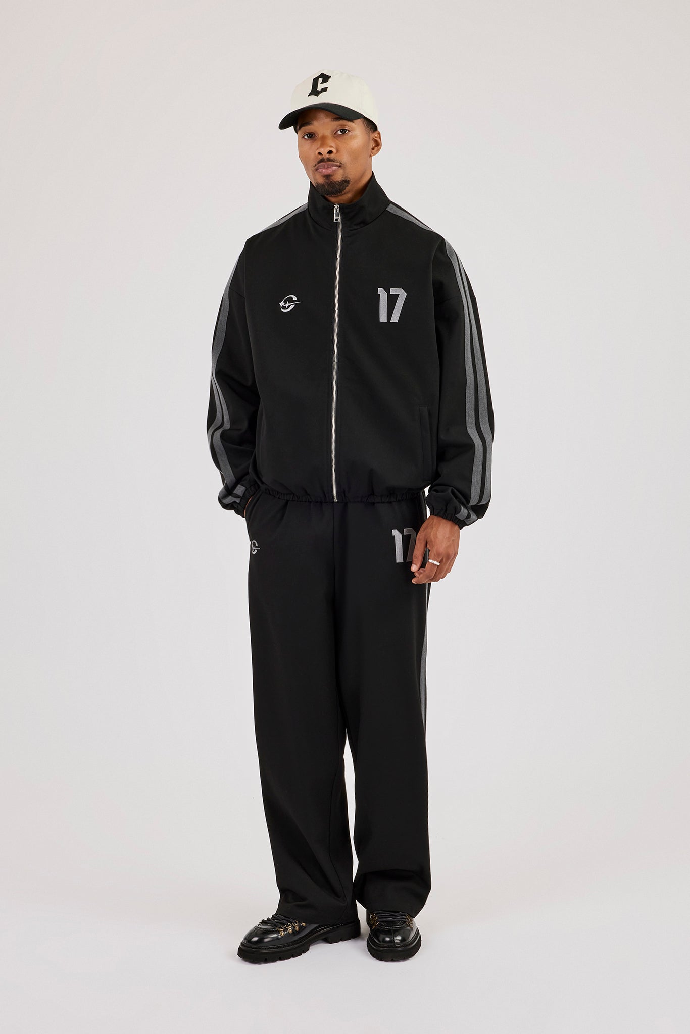 Woven Track Top With Side Tape - Black