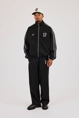 Woven Track Top With Side Tape - Black