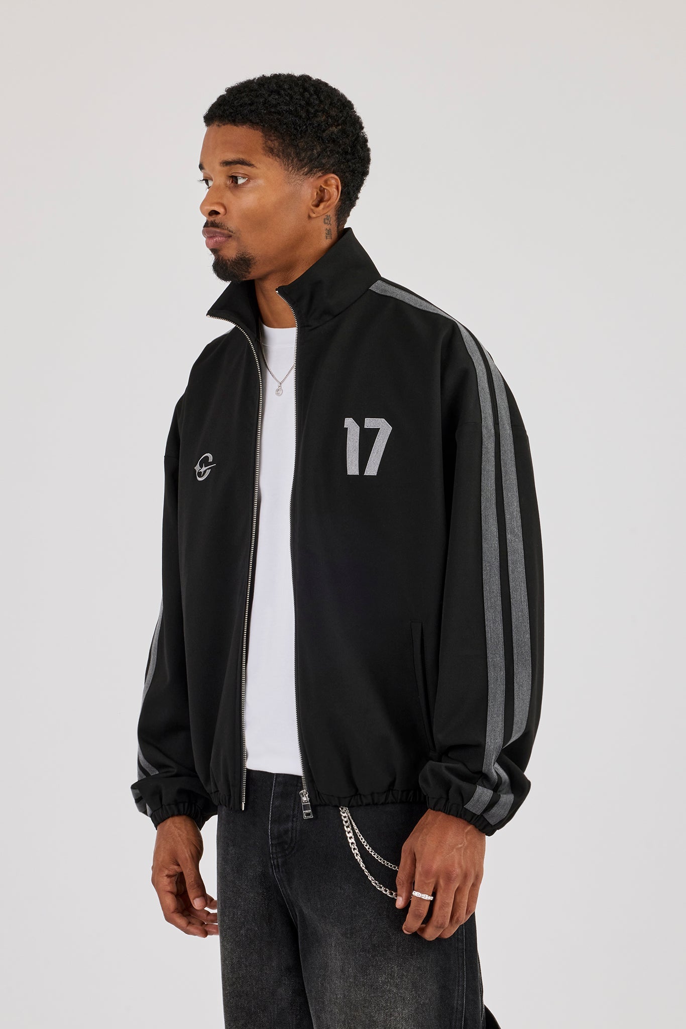 Woven Track Top With Side Tape - Black