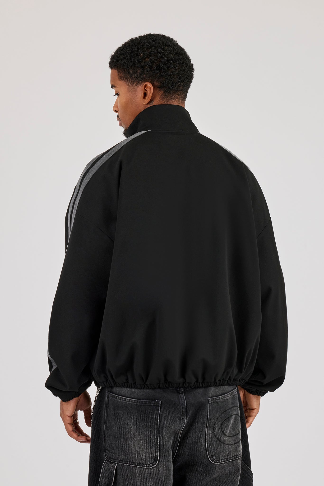 Woven Track Top With Side Tape - Black
