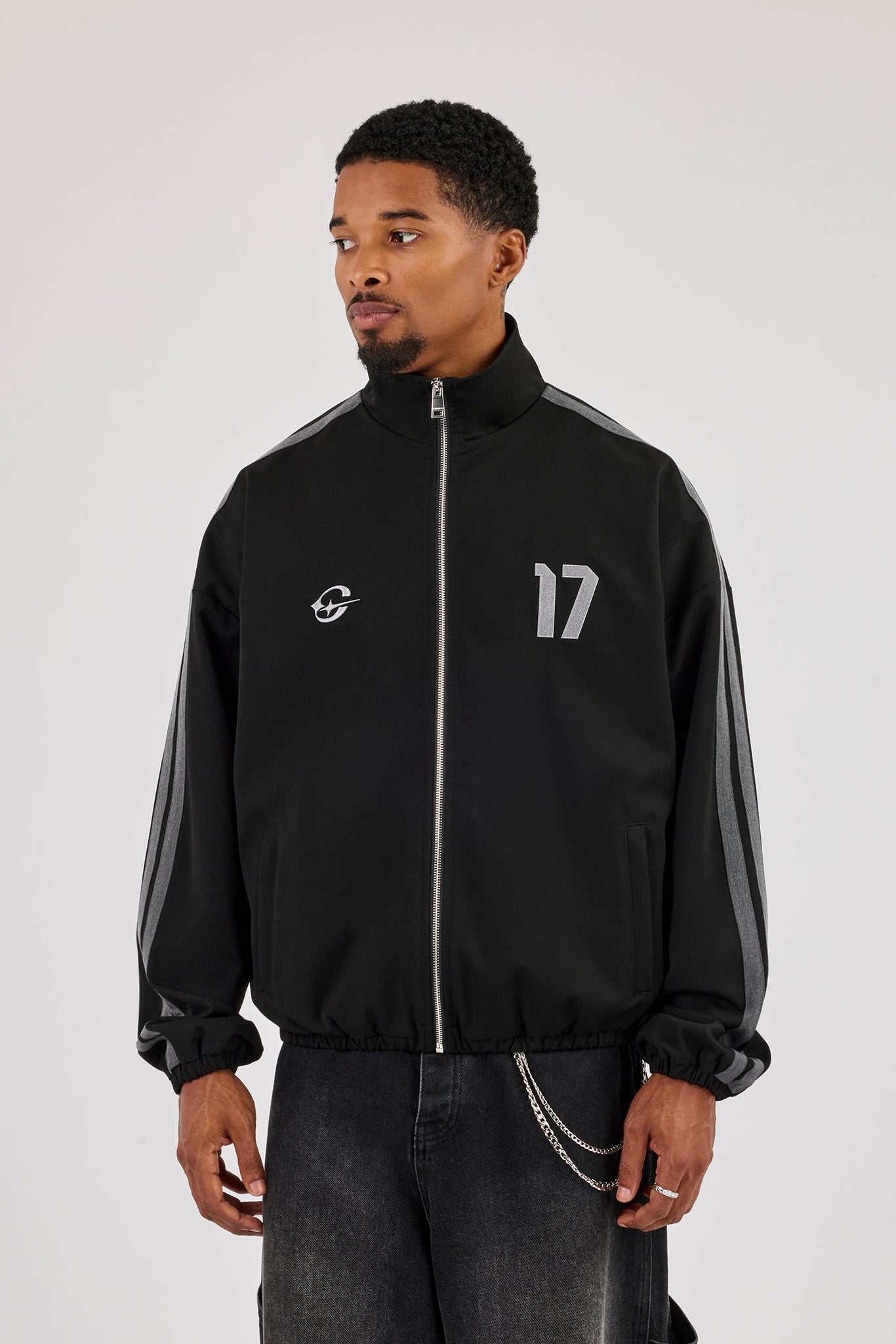 Woven Track Top With Side Tape - Black