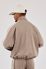 Woven Track Top With Side Tape - Taupe
