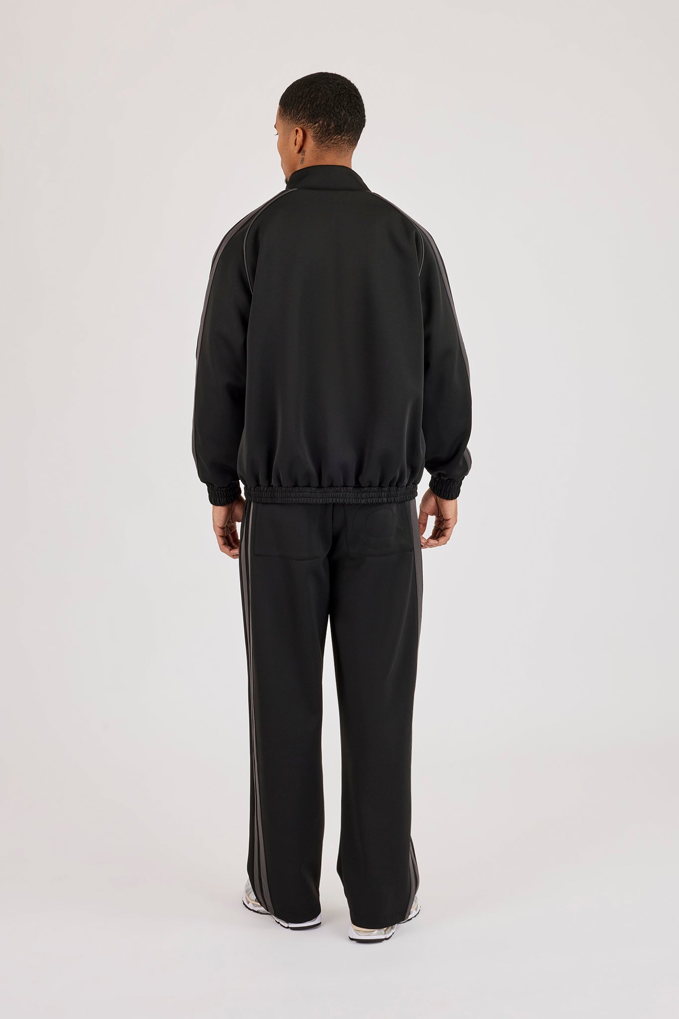 Funnel Neck Tape Detail Track Jacket & Relaxed Trouser – Black
