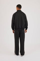 Funnel Neck Tape Detail Track Jacket & Relaxed Trouser – Black