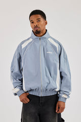 Nylon Panelled Track Jacket With Piping - Blue