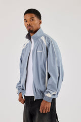 Nylon Panelled Track Jacket With Piping - Blue