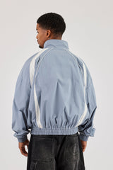 Nylon Panelled Track Jacket With Piping - Blue