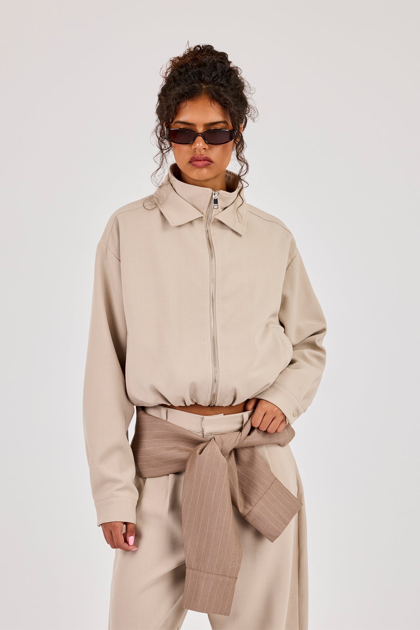 Woven Embroidered Jacket - Beige