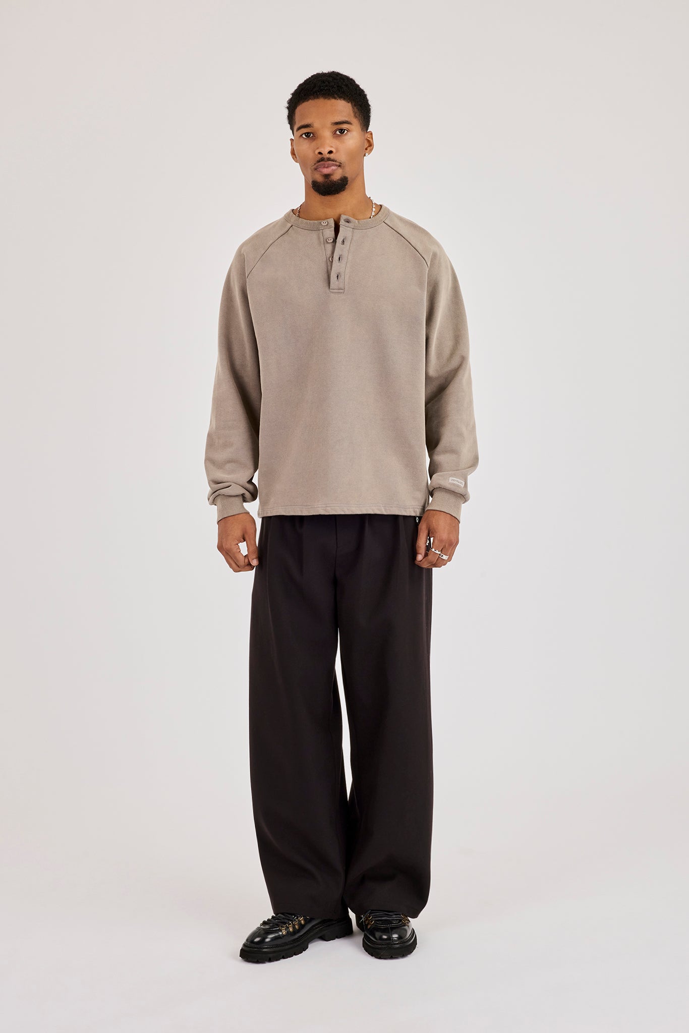 Washed Henley Sweater - Washed Taupe