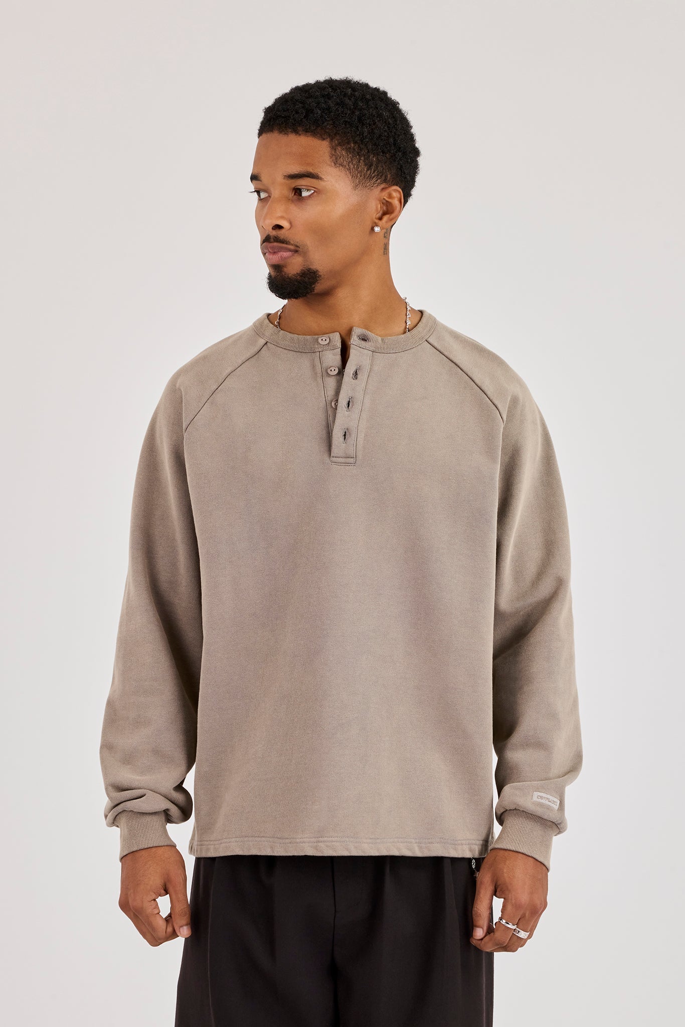 Washed Henley Sweater - Washed Taupe