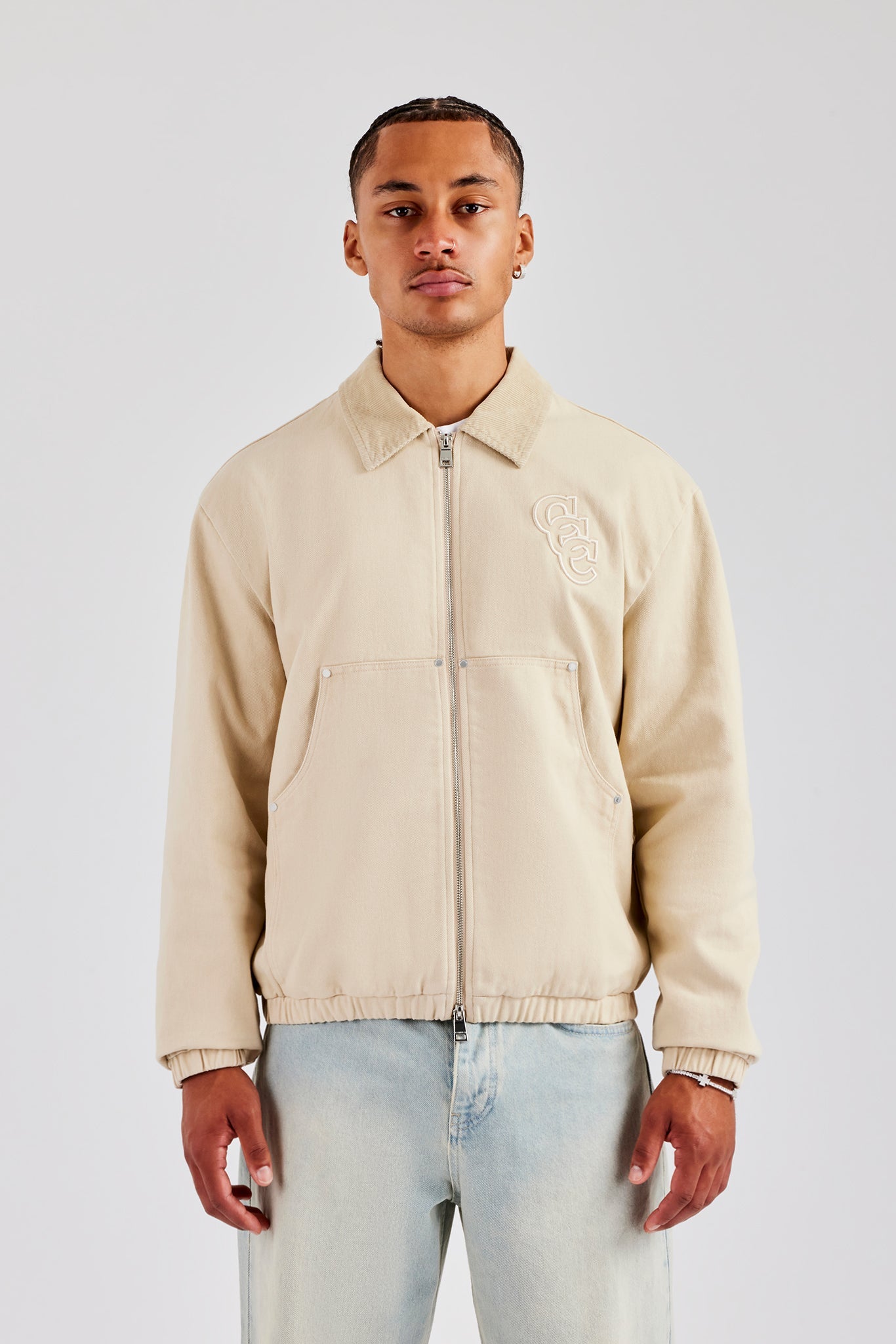 Cord Collar Carpenter Twill Harrington - Stone | Mens Outerwear