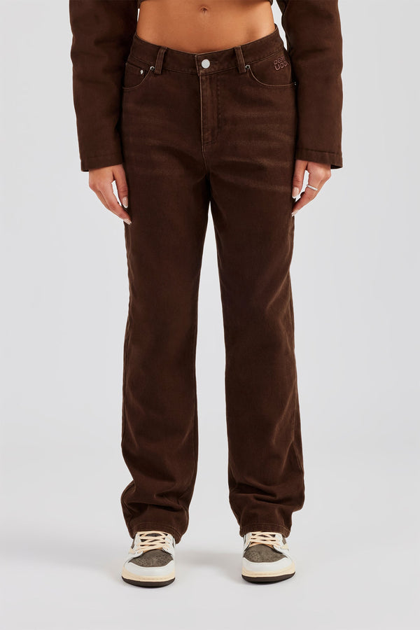 Twill Embroidered Trouser- Chocolate