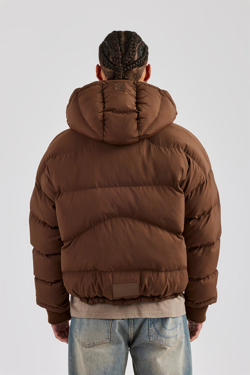 Oversized Hooded Puffer Jacket Brown Mens Outerwear Shop