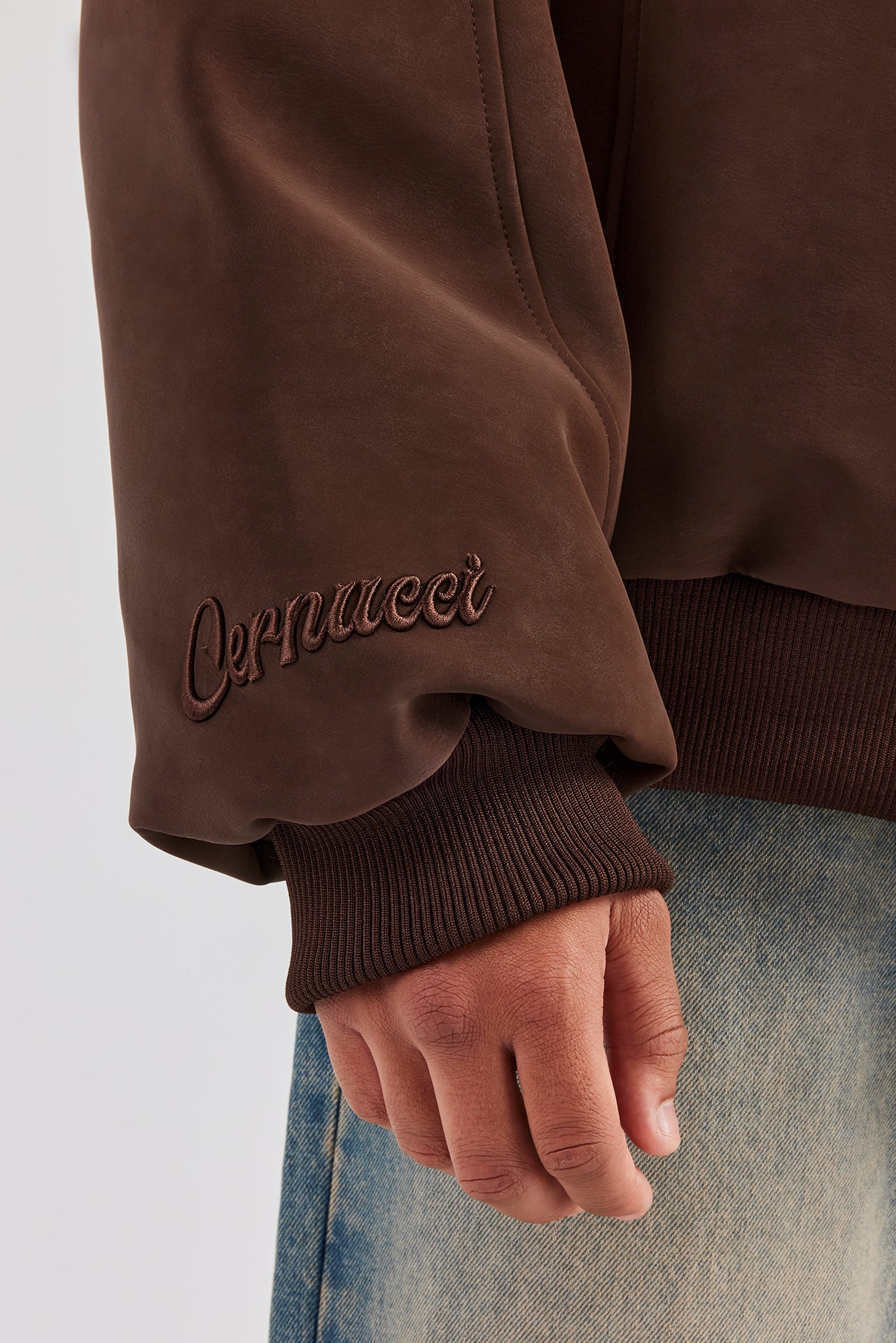 Embroidered Puffer Bomber Jacket - Chocolate | Mens Outerwear