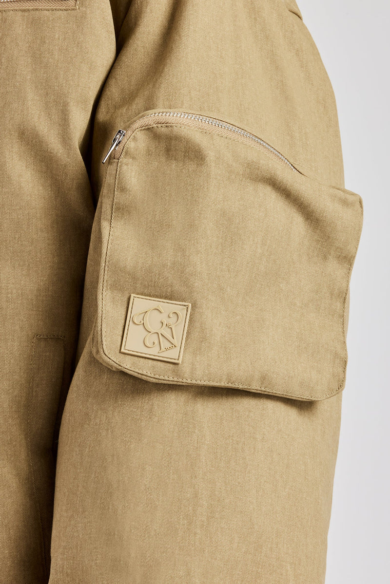 Twill Utility Cargo Bomber Jacket - Taupe