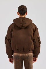 Womens Twill Utility Cargo Bomber Jacket - Chocolate