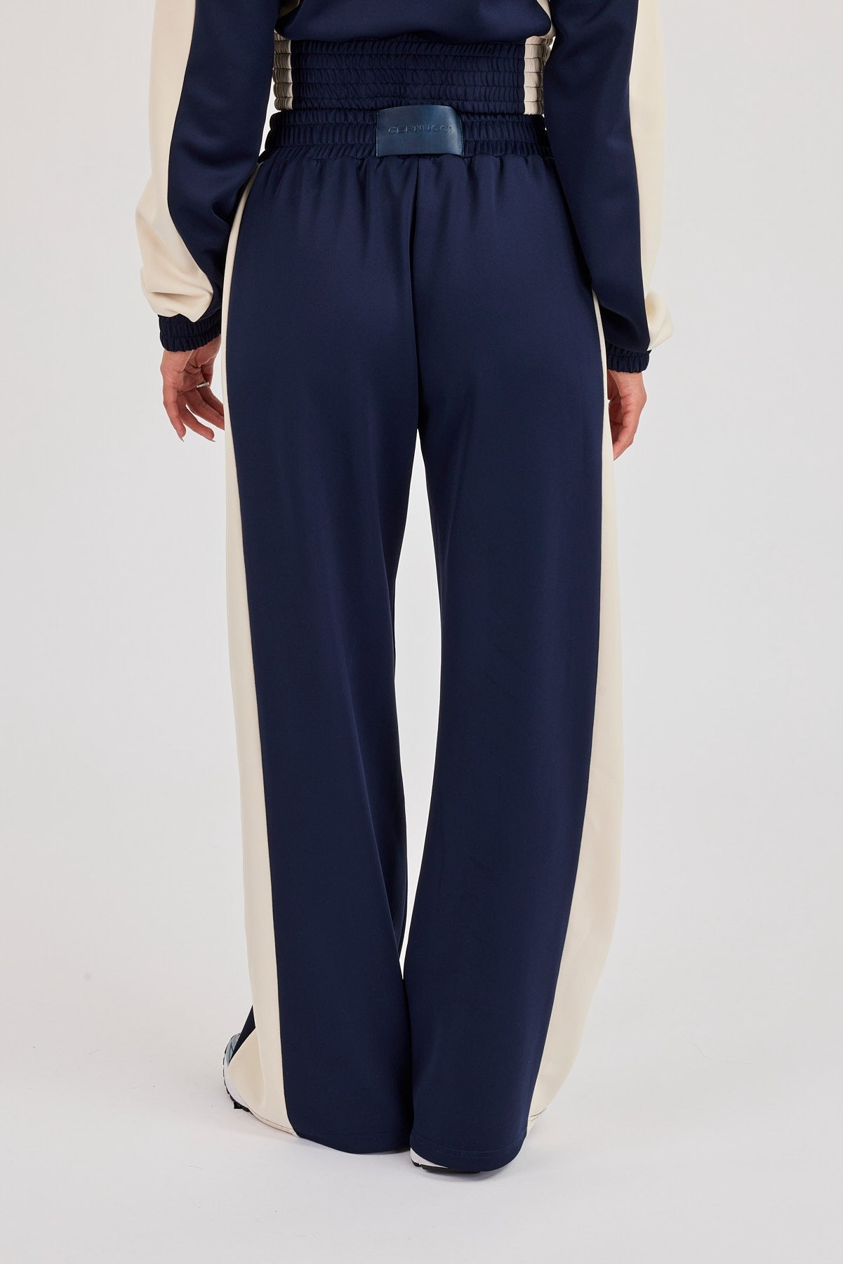 Poly Wide Leg Cut & Sew Jogger - Navy Blue