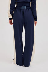 Poly Wide Leg Cut & Sew Jogger - Navy Blue