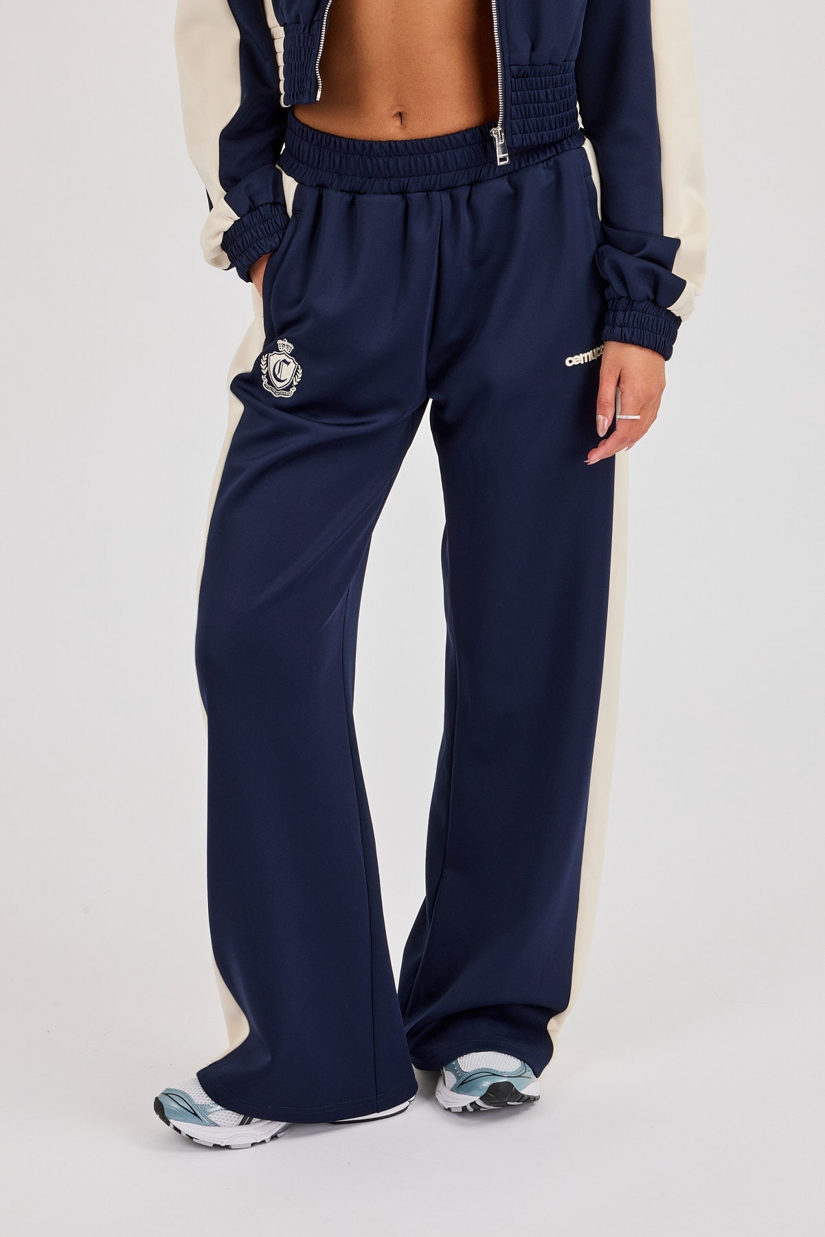 Poly Wide Leg Cut & Sew Jogger - Navy Blue