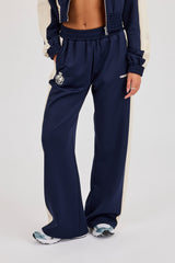Poly Wide Leg Cut & Sew Jogger - Navy Blue