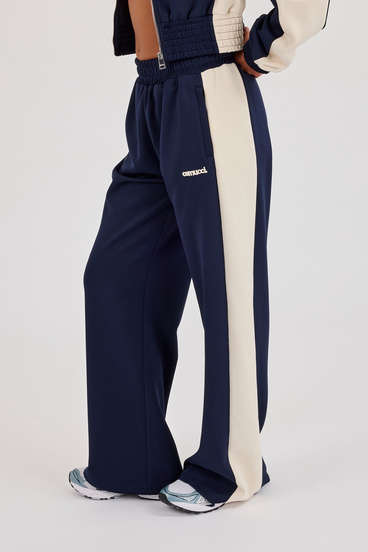 Poly Wide Leg Cut & Sew Jogger - Navy Blue