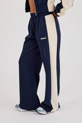 Poly Wide Leg Cut & Sew Jogger - Navy Blue