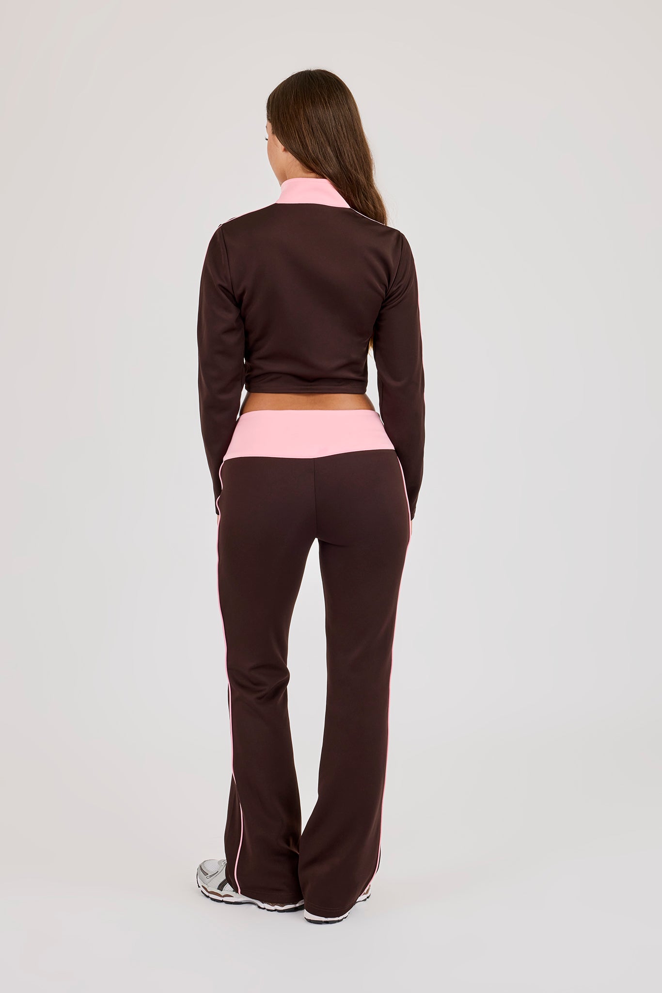Fitted Contrast Piping Track Top & Fitted Flare - Chocolate