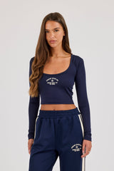 Ipanema Printed Scoop Neck Top - Navy Blue