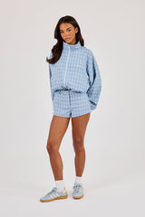 Check Funnel Neck Zip Jacket & Micro Short - Blue